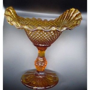 Vintage Ruffle Pedestal Amber Depression Glass compote bowl/candy dish